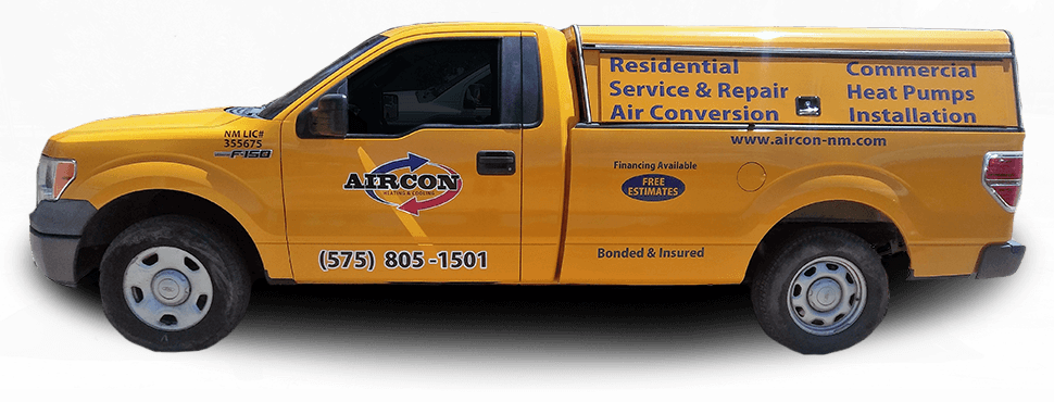 Aircon Truck displaying wide range of heating and cooling services in Las Cruces