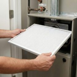 air filter being placed