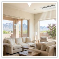 Clean and bright living room interior representing high indoor air quality.
